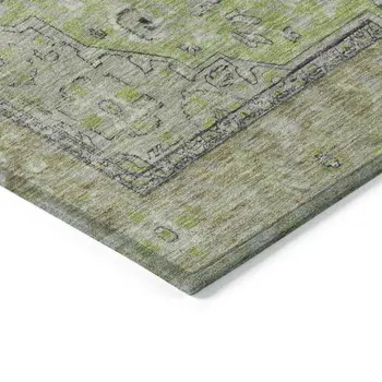 8' X 10' Lime Green And Gray Medallion Washable Indoor Outdoor Area Rug