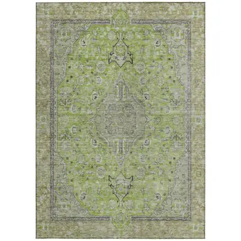 10' X 14' Lime Green And Gray Medallion Washable Indoor Outdoor Area Rug