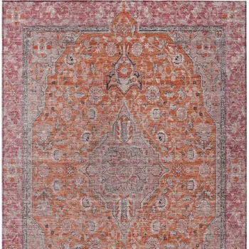 5' X 8' Orange And Red Medallion Washable Indoor Outdoor Area Rug