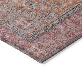 5' X 8' Orange And Red Medallion Washable Indoor Outdoor Area Rug