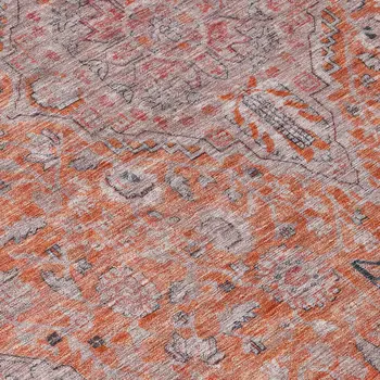 8' Orange And Red Round Medallion Washable Indoor Outdoor Area Rug