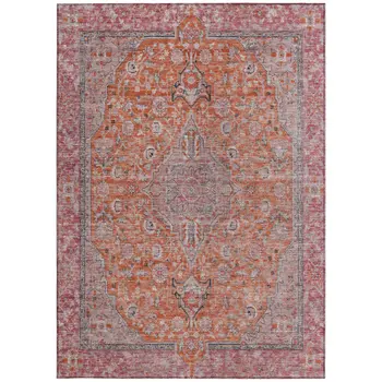 8' X 10' Orange And Red Medallion Washable Indoor Outdoor Area Rug