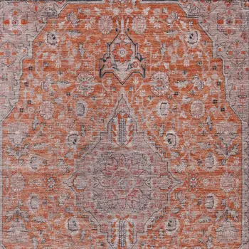 10' X 14' Orange And Red Medallion Washable Indoor Outdoor Area Rug