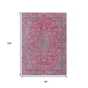 8' X 10' Pink And Lavender Medallion Washable Indoor Outdoor Area Rug