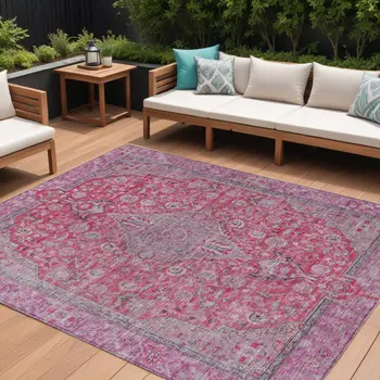 8' X 10' Pink And Lavender Medallion Washable Indoor Outdoor Area Rug
