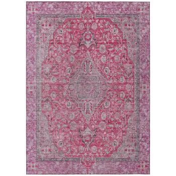 8' X 10' Pink And Lavender Medallion Washable Indoor Outdoor Area Rug