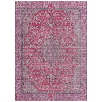 9' X 12' Pink And Lavender Medallion Washable Indoor Outdoor Area Rug