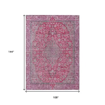 9' X 12' Pink And Lavender Medallion Washable Indoor Outdoor Area Rug