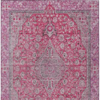 9' X 12' Pink And Lavender Medallion Washable Indoor Outdoor Area Rug