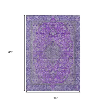 3' X 5' Purple And Gray Medallion Washable Indoor Outdoor Area Rug