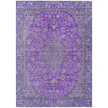 3' X 5' Purple And Gray Medallion Washable Indoor Outdoor Area Rug