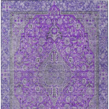 5' X 8' Purple And Gray Medallion Washable Indoor Outdoor Area Rug