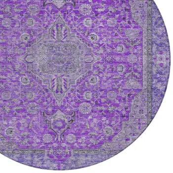 8' Purple And Gray Round Medallion Washable Indoor Outdoor Area Rug