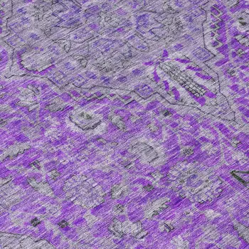 8' Purple And Gray Round Medallion Washable Indoor Outdoor Area Rug