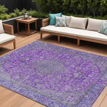 8' X 10' Purple And Gray Medallion Washable Indoor Outdoor Area Rug
