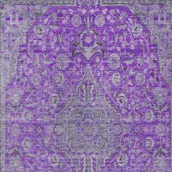 8' X 10' Purple And Gray Medallion Washable Indoor Outdoor Area Rug