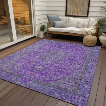 10' X 14' Purple And Gray Medallion Washable Indoor Outdoor Area Rug