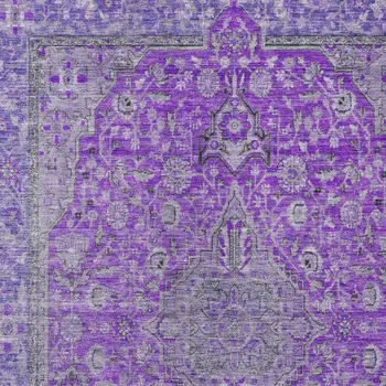 10' X 14' Purple And Gray Medallion Washable Indoor Outdoor Area Rug