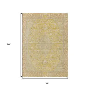 3' X 5' Wheat And Gold Medallion Washable Indoor Outdoor Area Rug