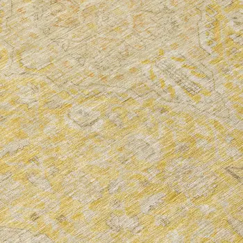 8' Wheat And Gold Round Medallion Washable Indoor Outdoor Area Rug