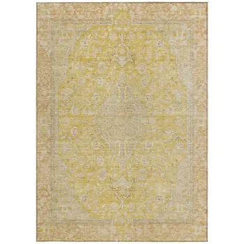 9' X 12' Wheat And Gold Medallion Washable Indoor Outdoor Area Rug