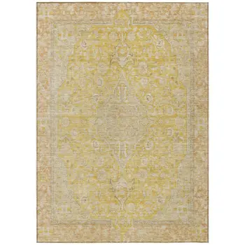 9' X 12' Wheat And Gold Medallion Washable Indoor Outdoor Area Rug