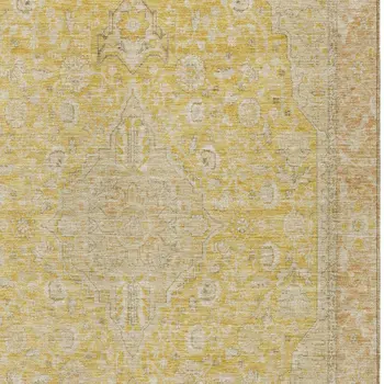 10' X 14' Wheat And Gold Medallion Washable Indoor Outdoor Area Rug