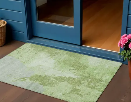 3' X 5' Artichoke Green And Olive Green Abstract Washable Indoor Outdoor Area Rug