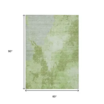 5' X 8' Artichoke Green And Olive Green Abstract Washable Indoor Outdoor Area Rug