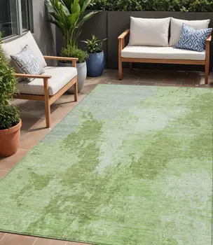 5' X 8' Artichoke Green And Olive Green Abstract Washable Indoor Outdoor Area Rug