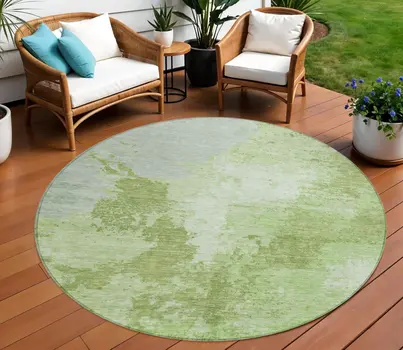 8' Artichoke Green And Olive Green Round Abstract Washable Indoor Outdoor Area Rug