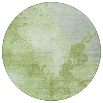 8' Artichoke Green And Olive Green Round Abstract Washable Indoor Outdoor Area Rug