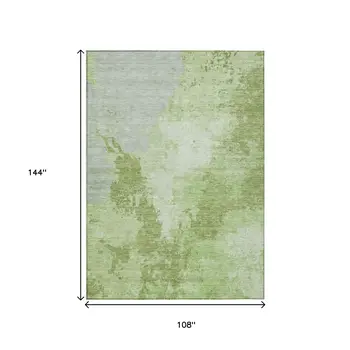 9' X 12' Artichoke Green And Olive Green Abstract Washable Indoor Outdoor Area Rug