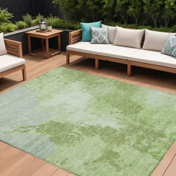 10' X 14' Artichoke Green And Olive Green Abstract Washable Indoor Outdoor Area Rug