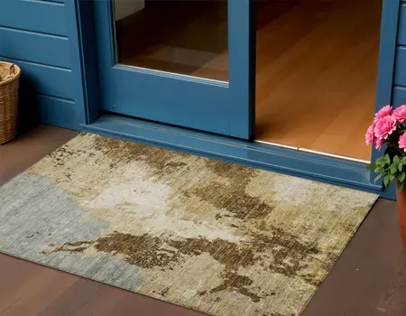 3' X 5' Brown And Beige Abstract Washable Indoor Outdoor Area Rug