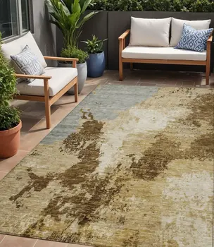 5' X 8' Brown And Beige Abstract Washable Indoor Outdoor Area Rug