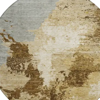 8' Brown And Beige Round Abstract Washable Indoor Outdoor Area Rug