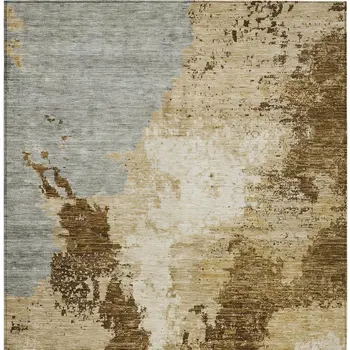 9' X 12' Brown And Beige Abstract Washable Indoor Outdoor Area Rug