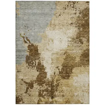 9' X 12' Brown And Beige Abstract Washable Indoor Outdoor Area Rug