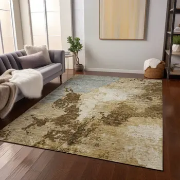 10' X 14' Brown And Beige Abstract Washable Indoor Outdoor Area Rug
