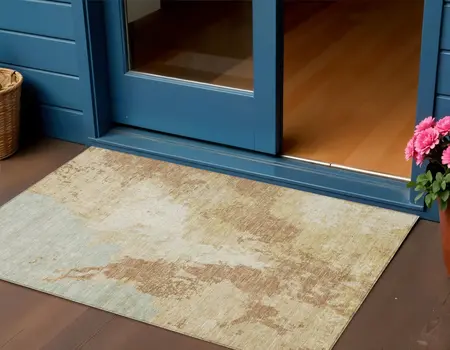 3' X 5' Coral And Ivory Abstract Washable Indoor Outdoor Area Rug
