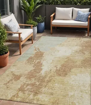 5' X 8' Coral And Ivory Abstract Washable Indoor Outdoor Area Rug