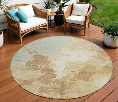 8' Coral And Ivory Round Abstract Washable Indoor Outdoor Area Rug