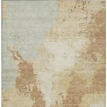 9' X 12' Coral And Ivory Abstract Washable Indoor Outdoor Area Rug