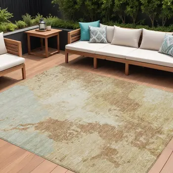 9' X 12' Coral And Ivory Abstract Washable Indoor Outdoor Area Rug