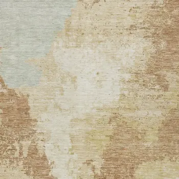 9' X 12' Coral And Ivory Abstract Washable Indoor Outdoor Area Rug