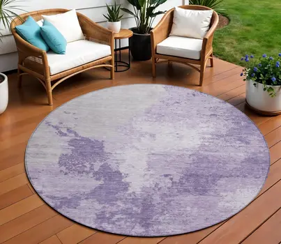 8' Plum And Purple Round Abstract Washable Indoor Outdoor Area Rug