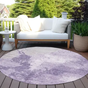 8' Plum And Purple Round Abstract Washable Indoor Outdoor Area Rug