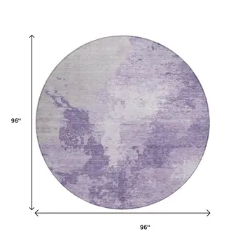 8' Plum And Purple Round Abstract Washable Indoor Outdoor Area Rug