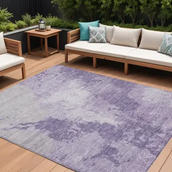 8' X 10' Plum And Purple Abstract Washable Indoor Outdoor Area Rug